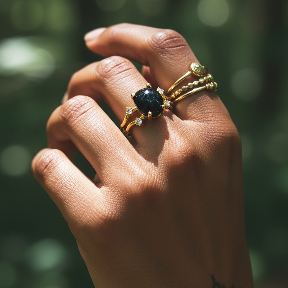 Black Onyx & Gold Sacred Strength Ring