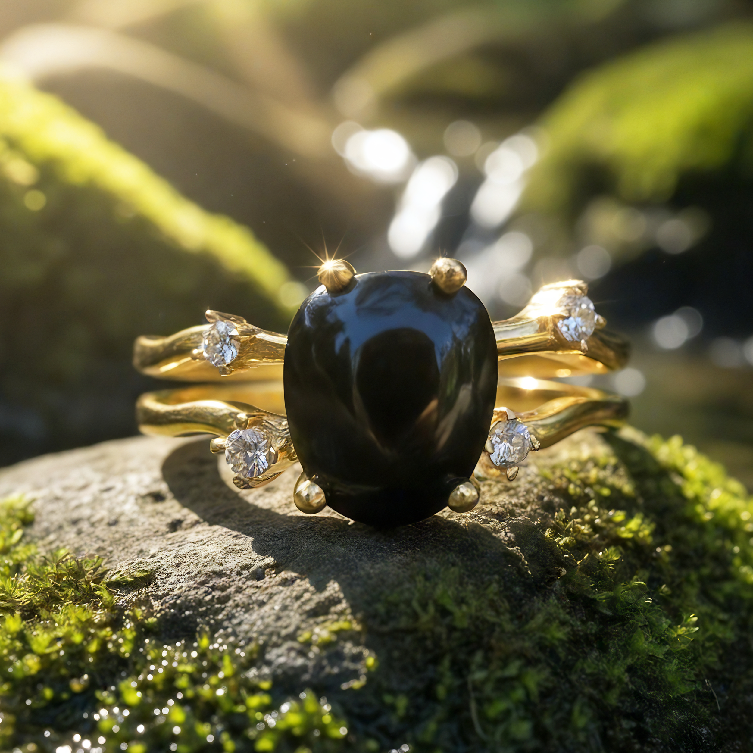 Gold Onyx Claw Protection Ring