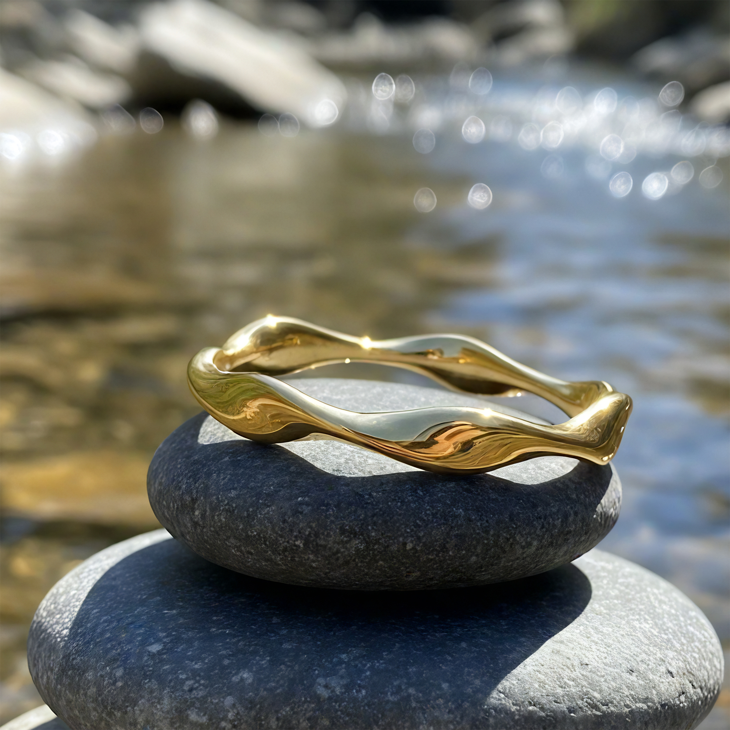 Gold Wave Band Ring