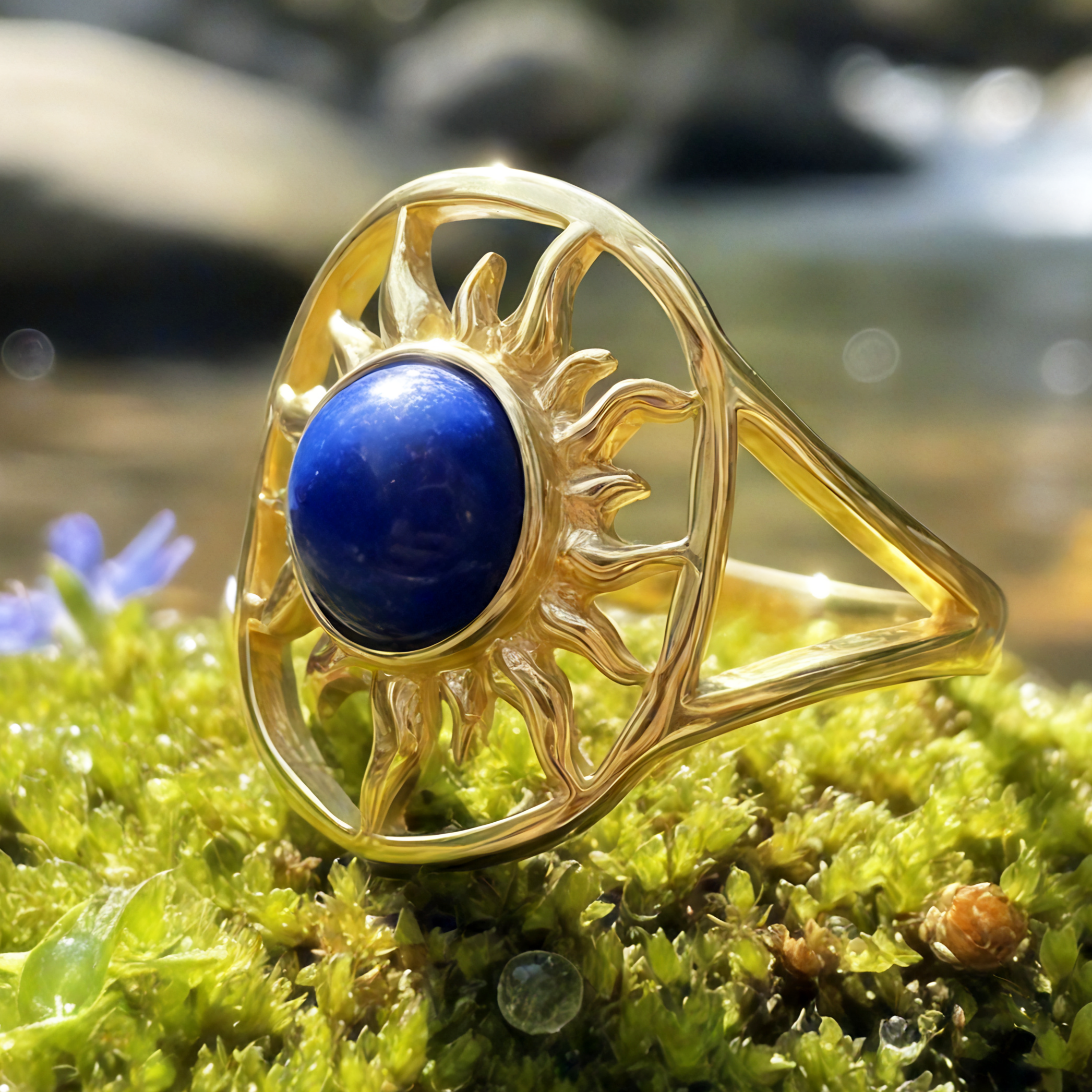 Lapis Lazuli Solar Gold Ring