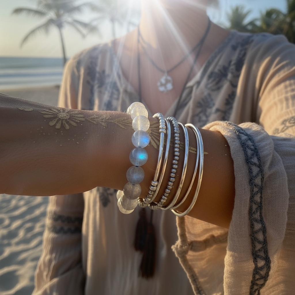 Grey Moonstone Mala Bracelet