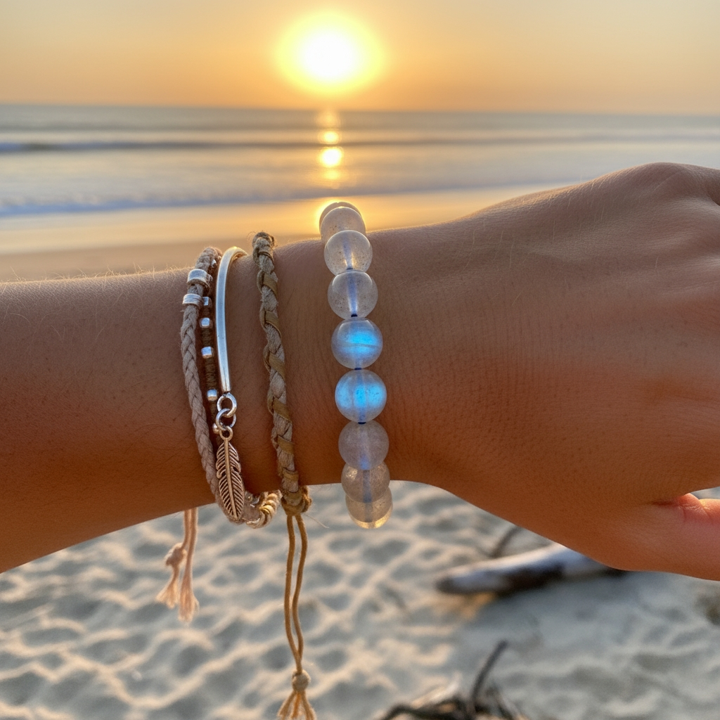Grey Moonstone Mala Bracelet
