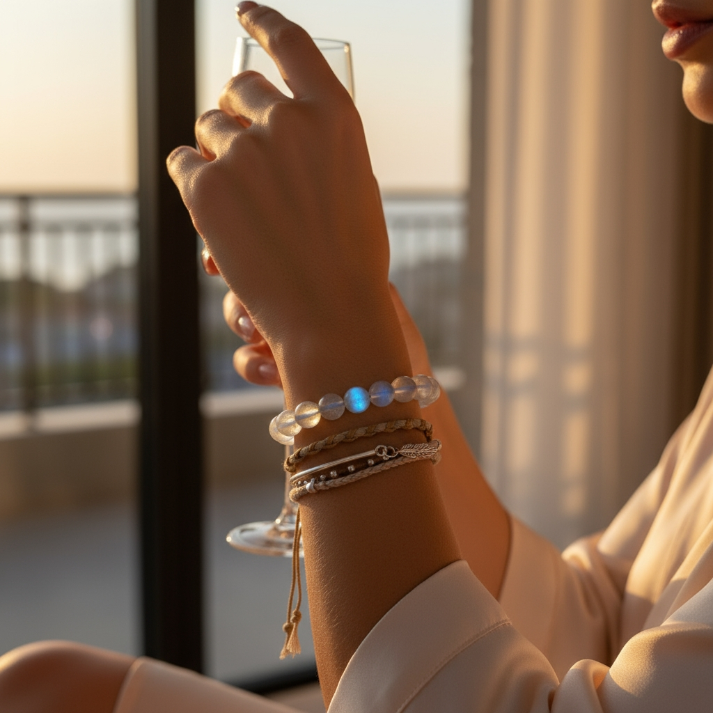 Grey Moonstone Mala Bracelet
