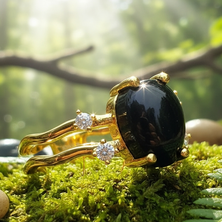 Gold Onyx Claw Protection Ring
