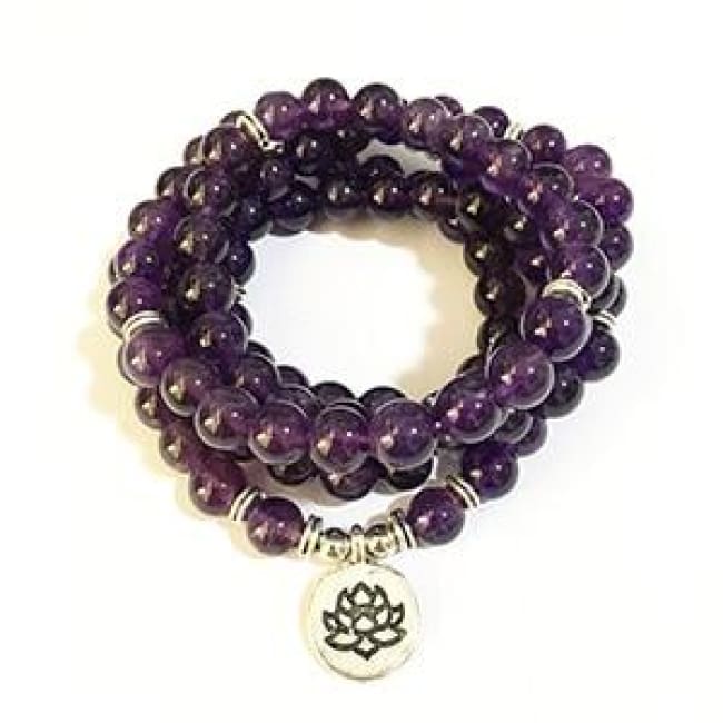Amethyst Mala Bead Bracelet Or Necklace - Lotus Charm