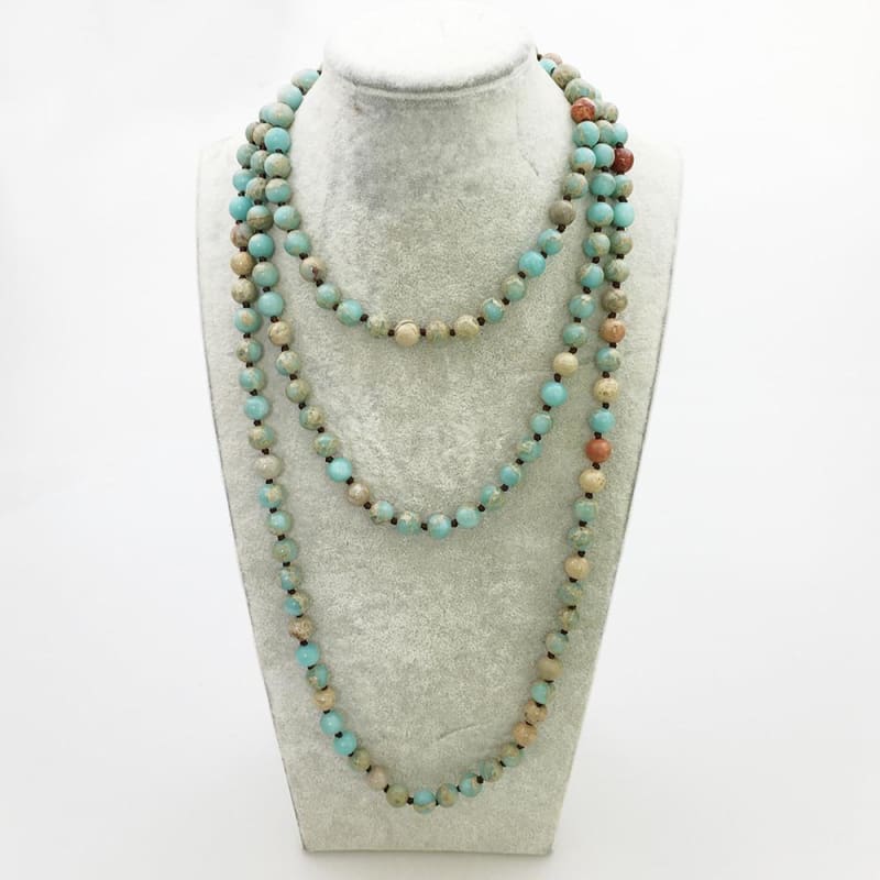 Aqua Terra Stone Mala Bead Necklace