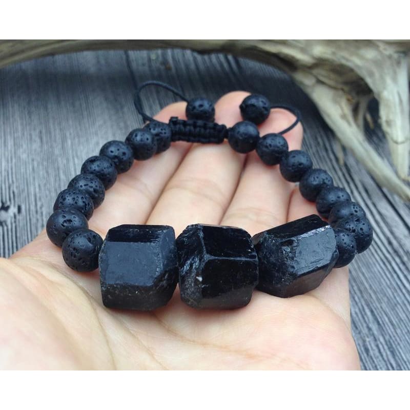 Black Tourmaline Lava Stone Mala Beads Bracelet