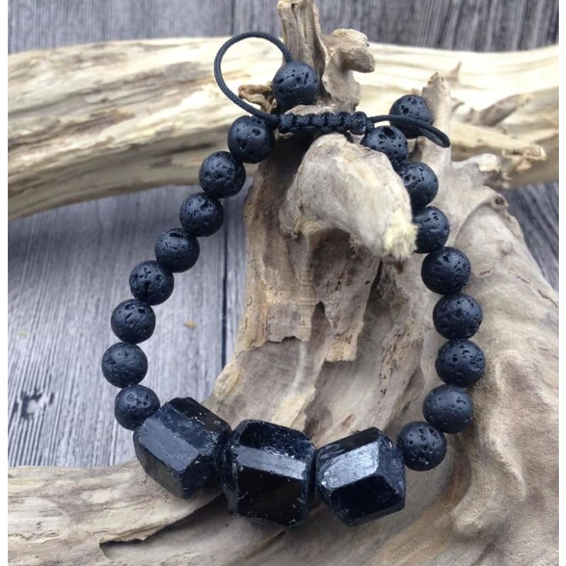 Black Tourmaline Lava Stone Mala Beads Bracelet