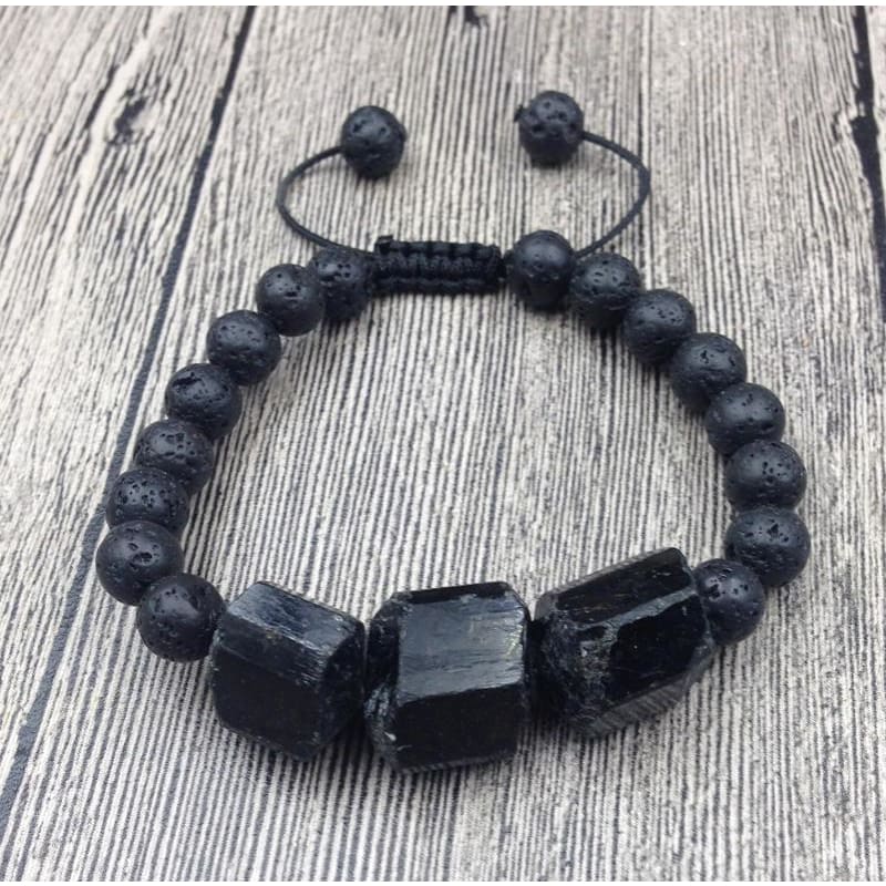 Black Tourmaline Lava Stone Mala Beads Bracelet