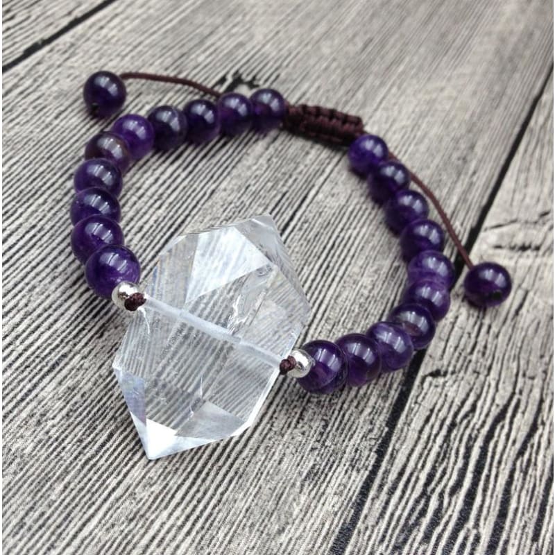 Clear Quartz & Amethyst Mala Bead Bracelet