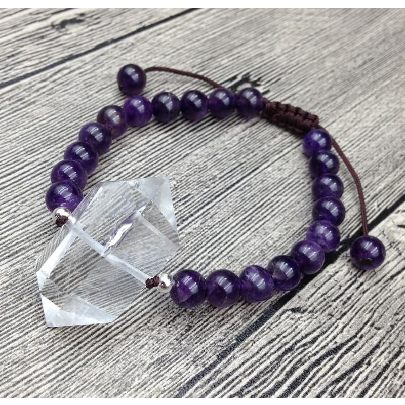 Clear Quartz & Amethyst Mala Bead Bracelet