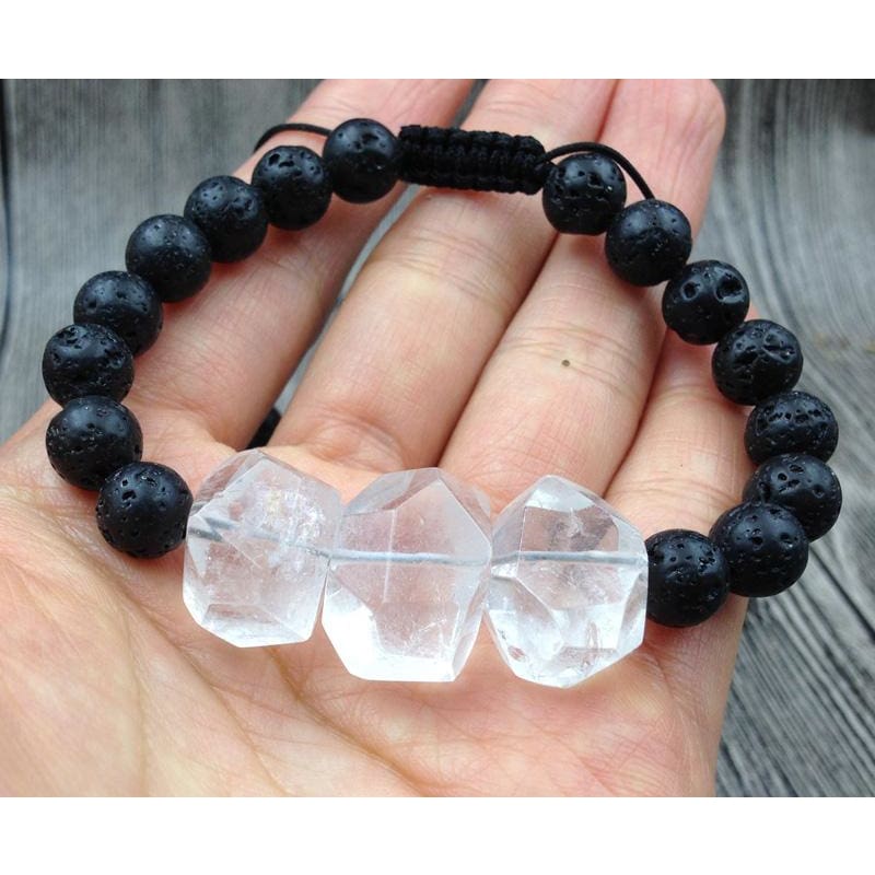 Clear Quartz Lava Stone Mala Beads Bracelet