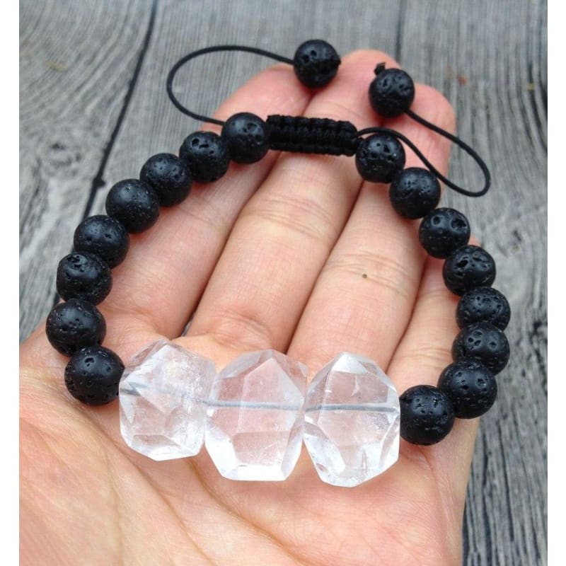 Clear Quartz Lava Stone Mala Beads Bracelet