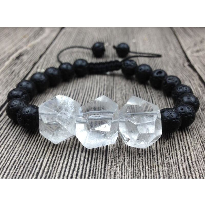 Clear Quartz Lava Stone Mala Beads Bracelet