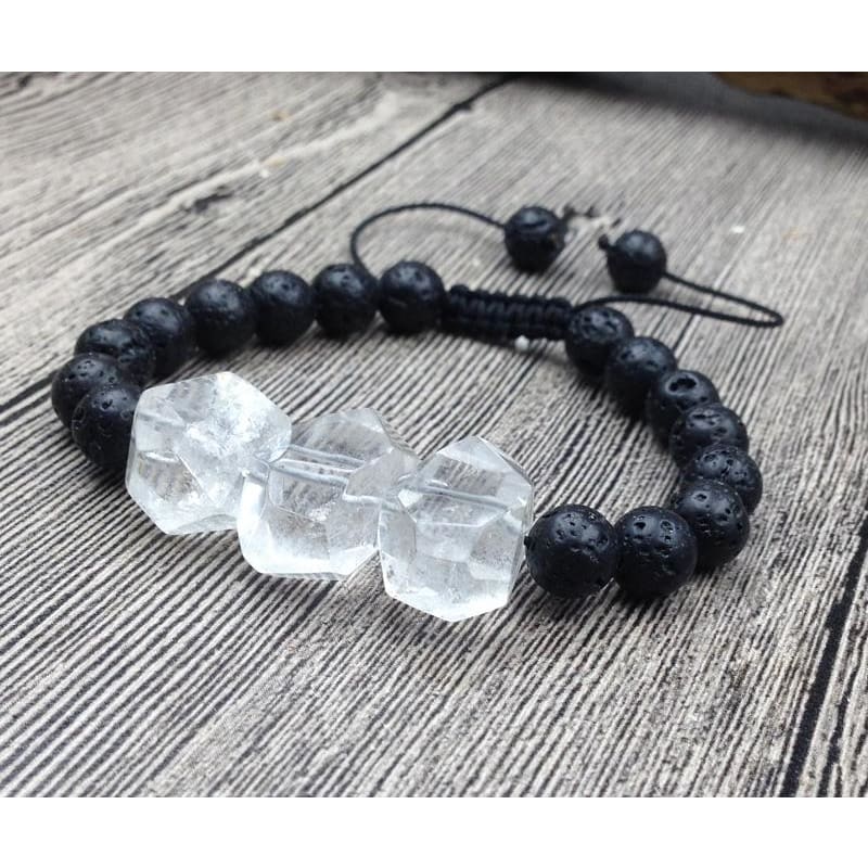 Clear Quartz Lava Stone Mala Beads Bracelet