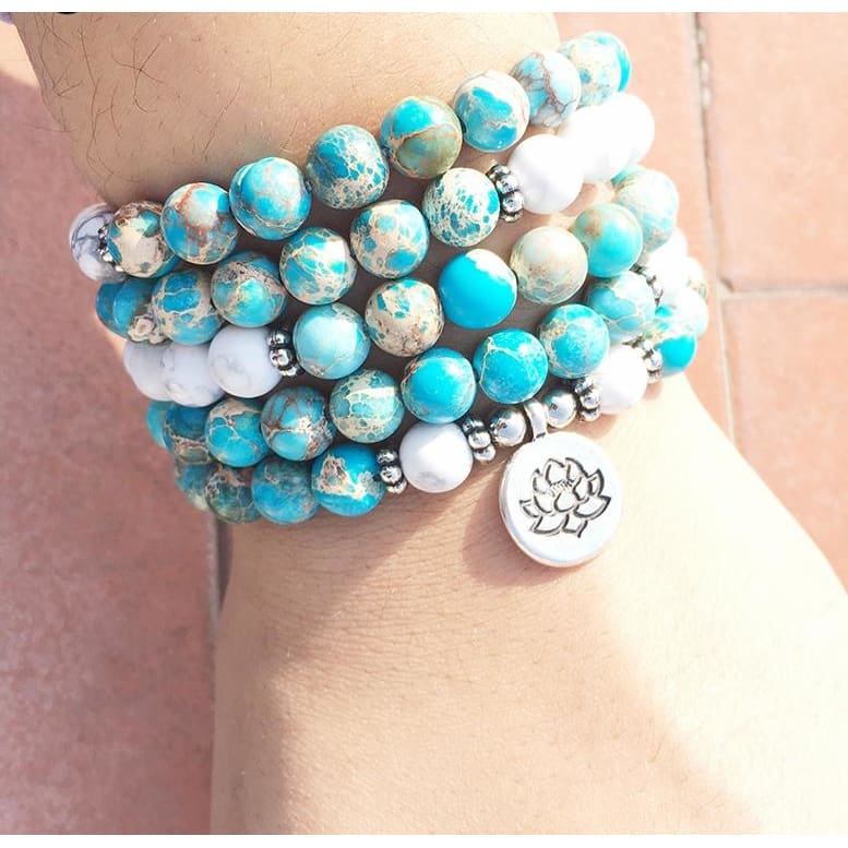 Howlite And Turquoise Mala Bead Bracelet Or Necklace