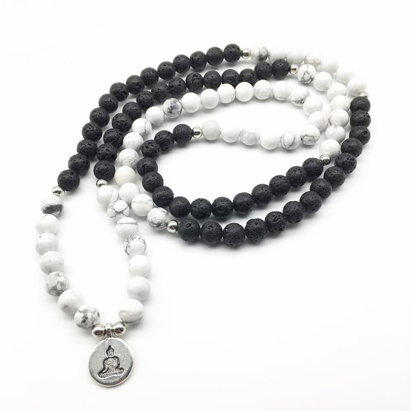 Lava Stone & Howlite Mala Bead Bracelet Or Necklace