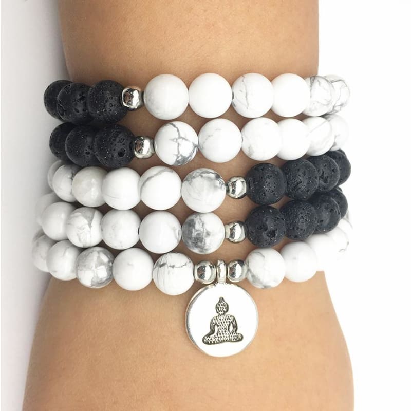 Lava Stone & Howlite Mala Bead Bracelet Or Necklace