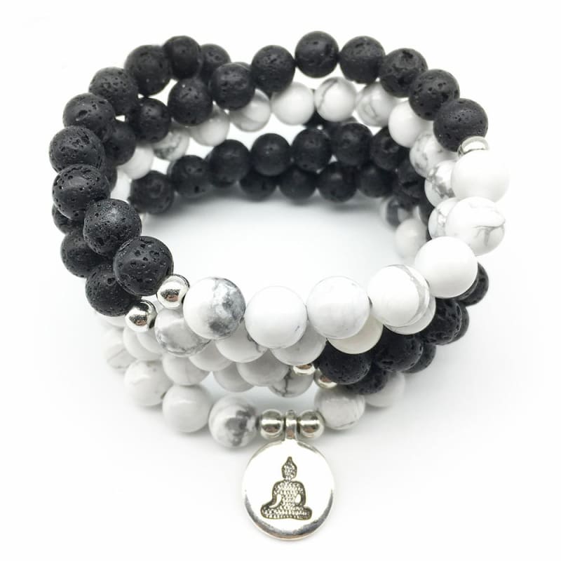Lava Stone & Howlite Mala Bead Bracelet Or Necklace