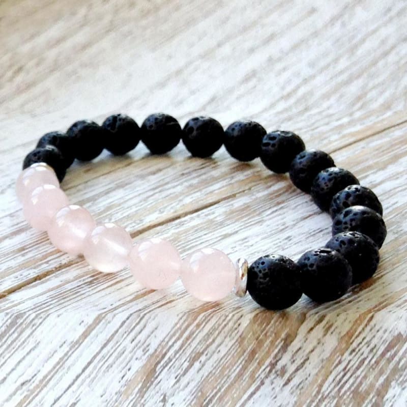 Lava Stone & Rose Quartz Mala Bead Bracelet