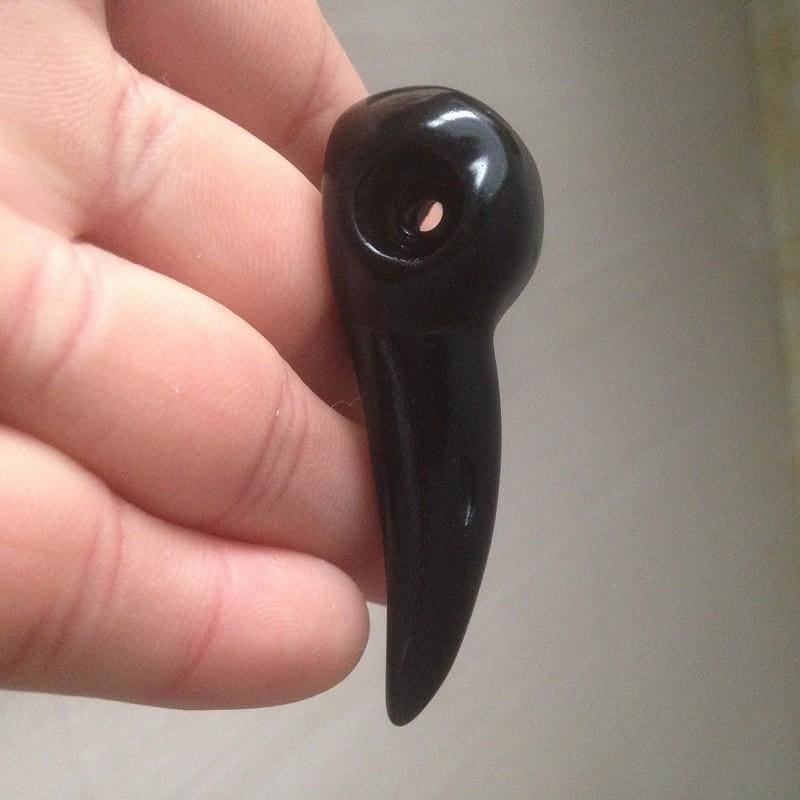 Obsidian Crystal Crow Skull Carving