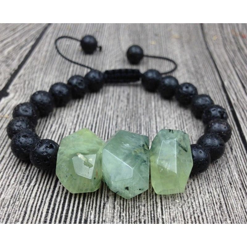 Prehnite & Lava Stones Mala Beads Bracelet