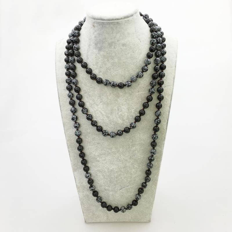Snowflake Stone Mala Bead Necklace