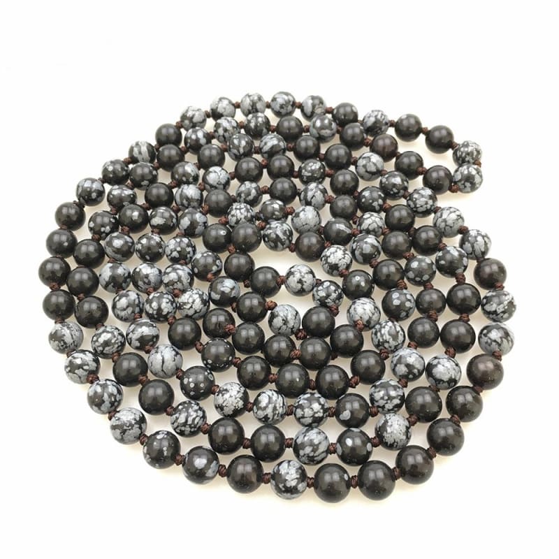 Snowflake Stone Mala Bead Necklace