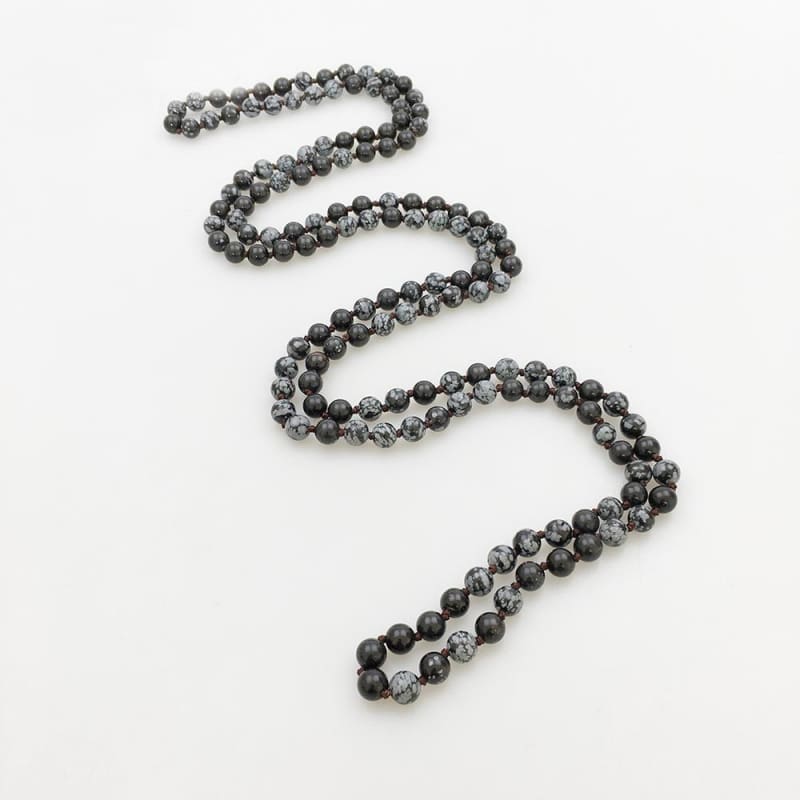 Snowflake Stone Mala Bead Necklace