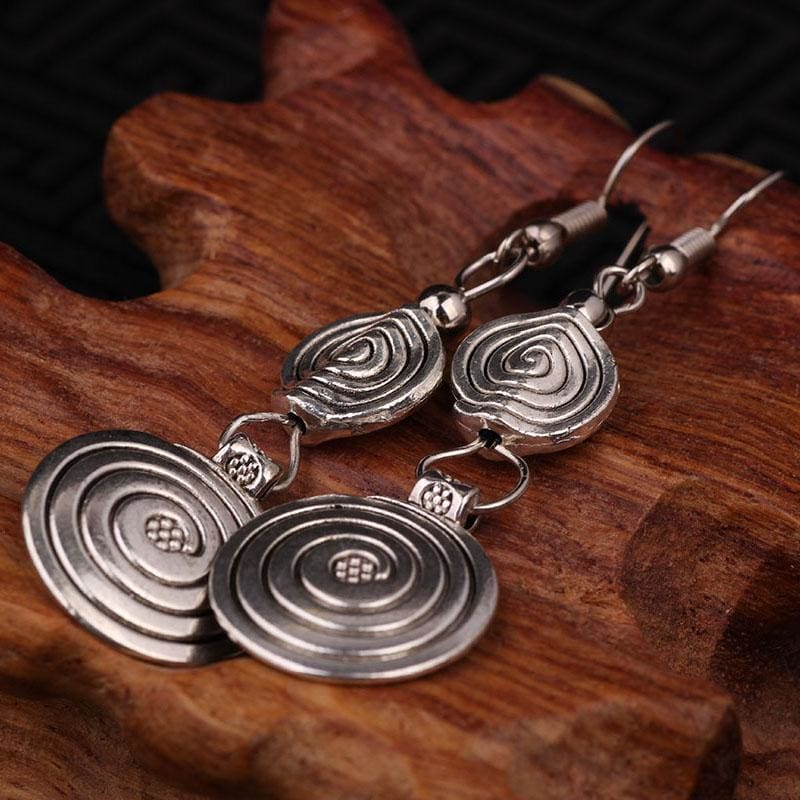 Tribal Silver Spiral Earrings