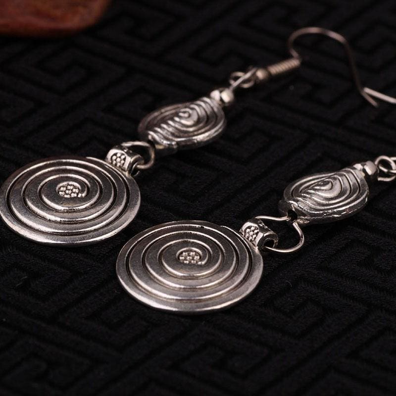 Tribal Silver Spiral Earrings