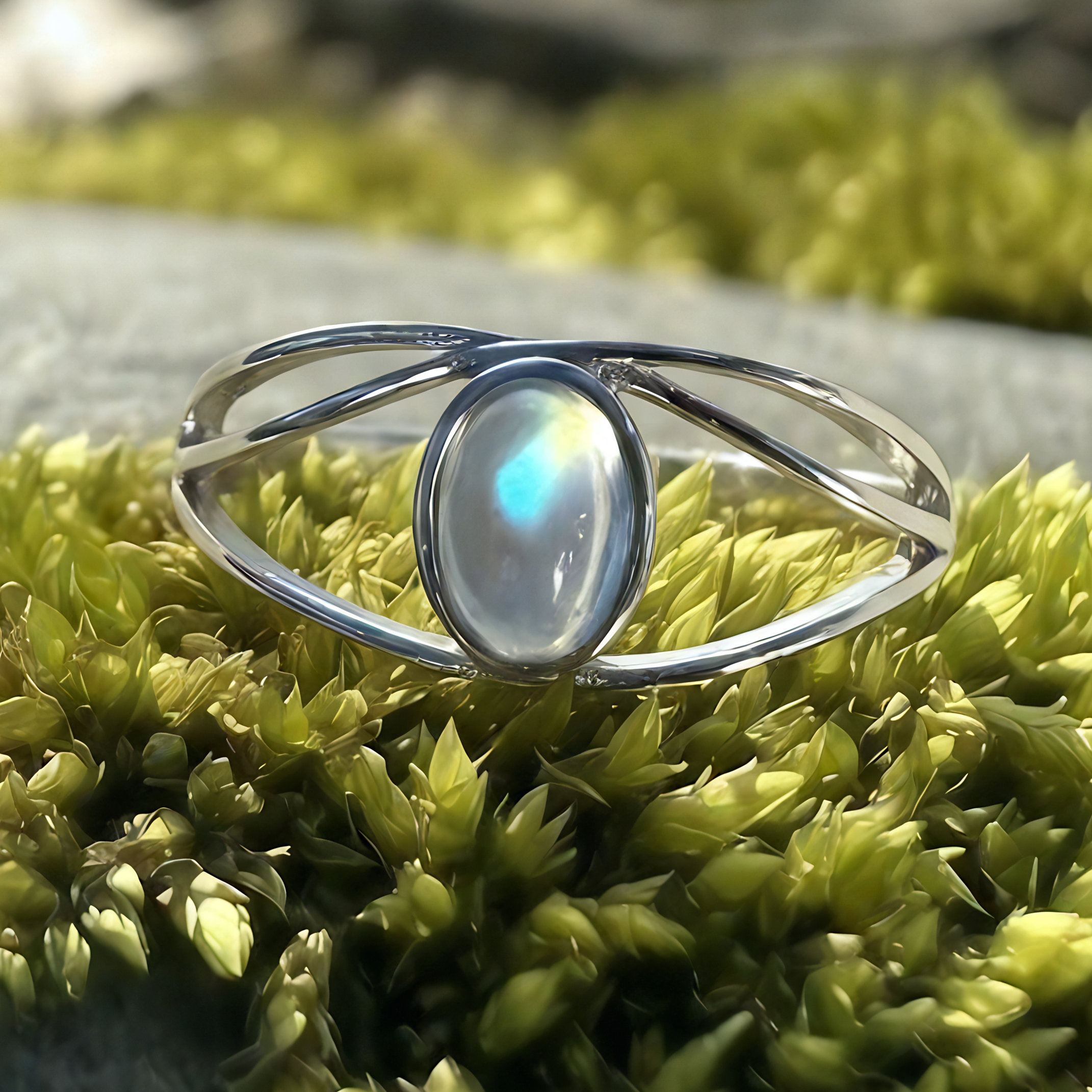 Moonstone & Silver Goddess Adjustable Ring