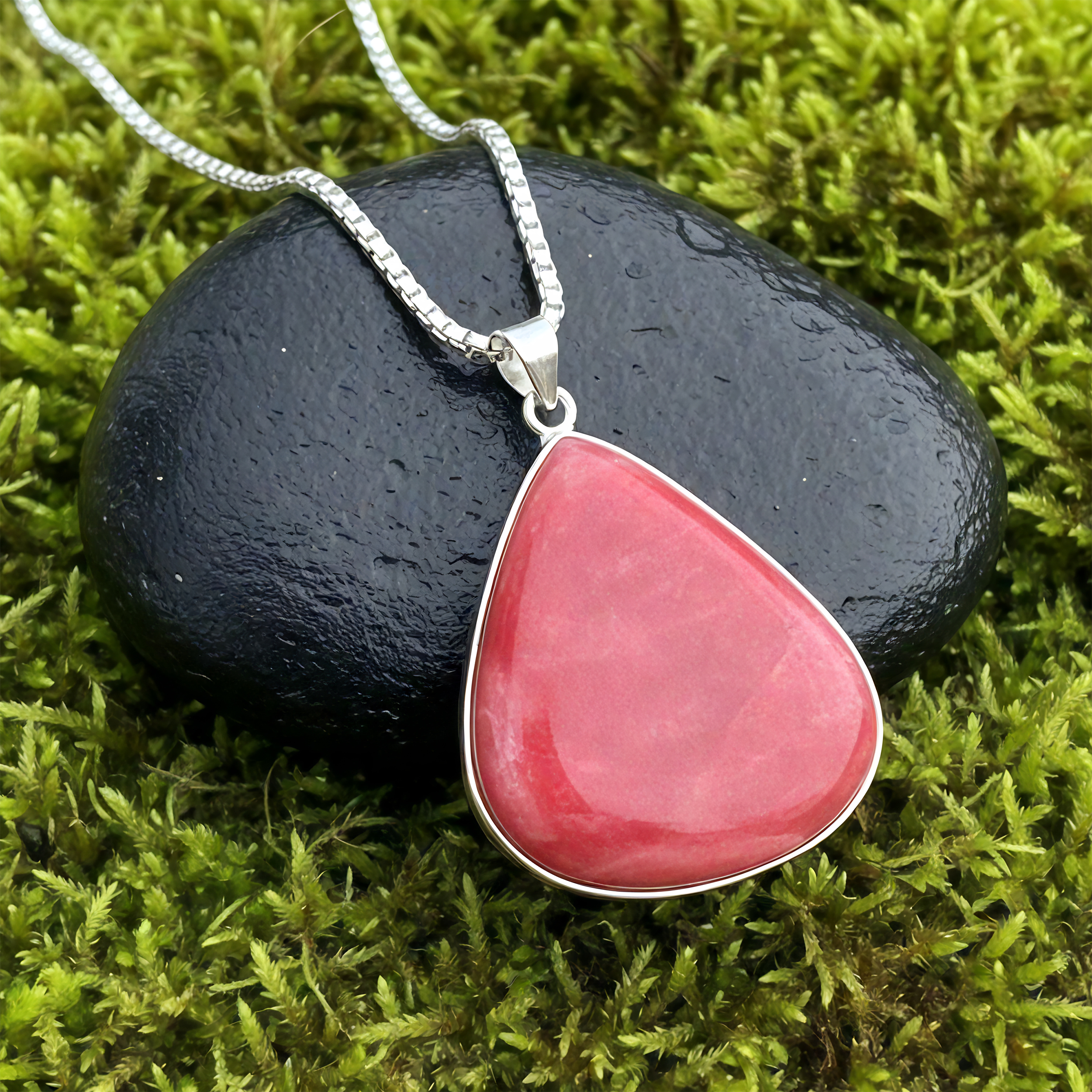 Rhodochrosite & Silver Compassion Necklace