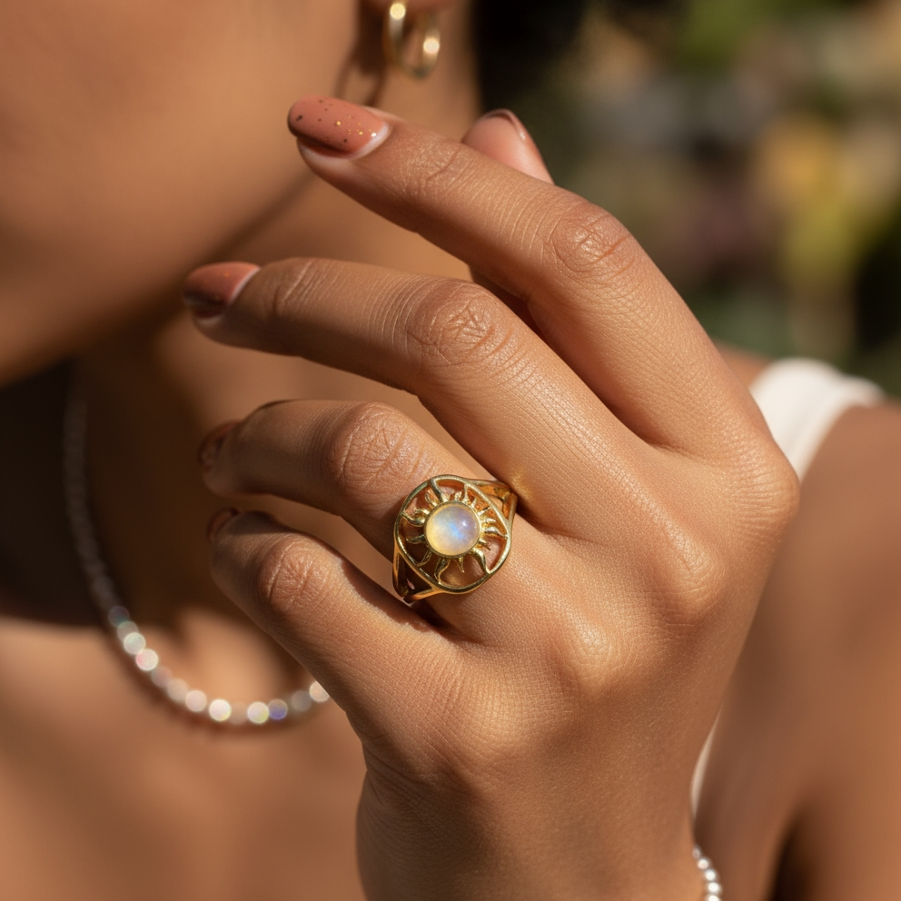 Moonstone Solar Gold Ring