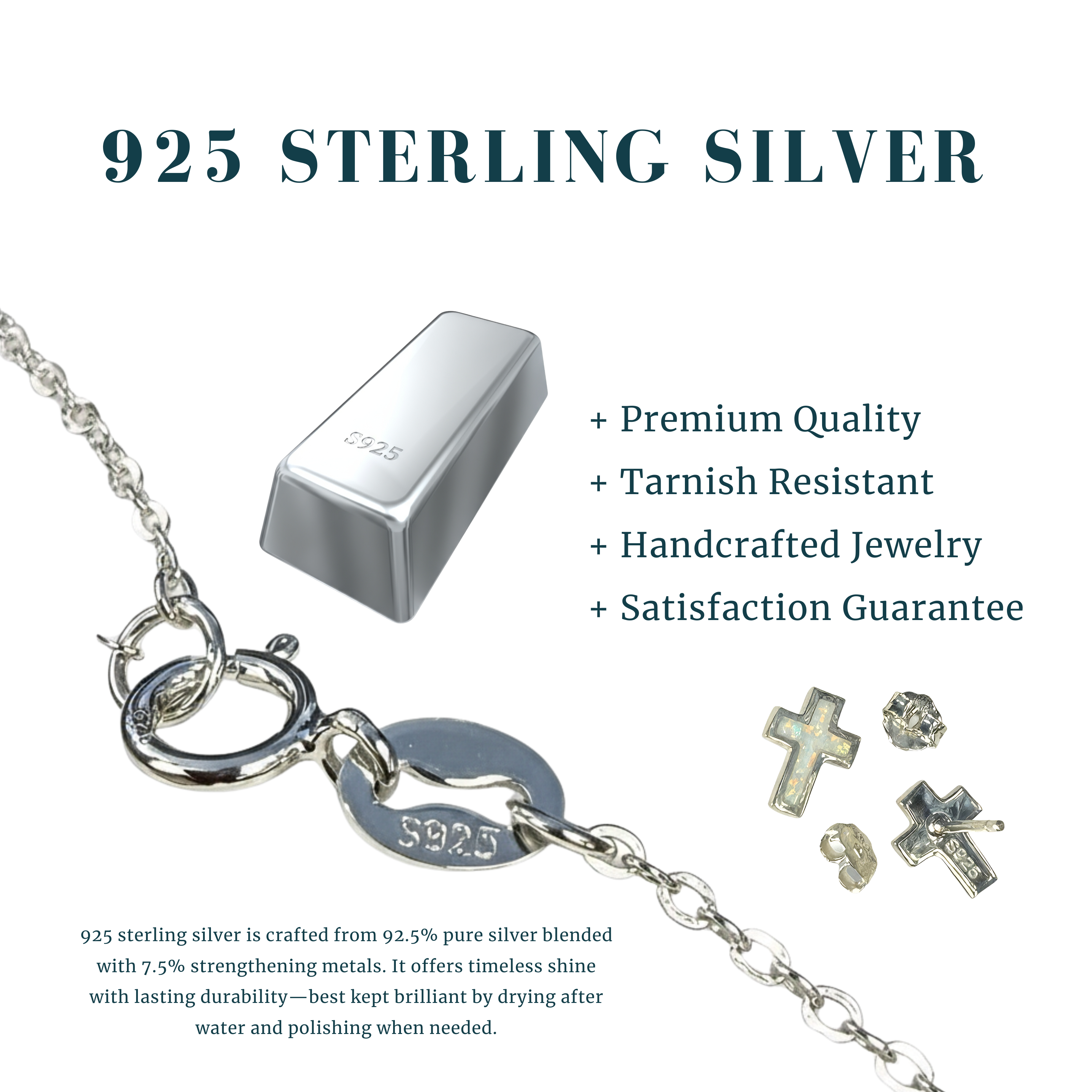 Opal & Silver Tiny Cross Stud Earrings