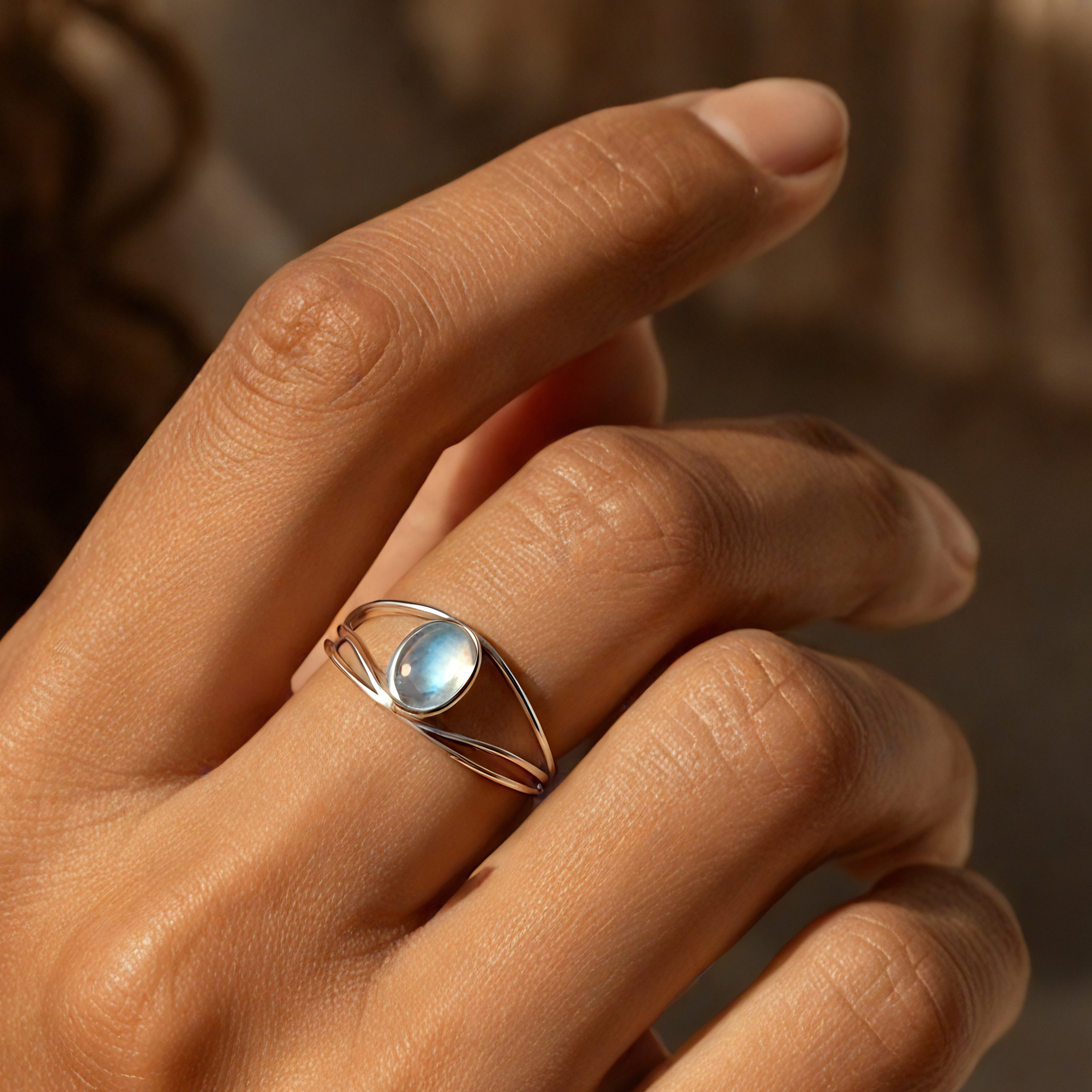 Moonstone & Silver Goddess Adjustable Ring