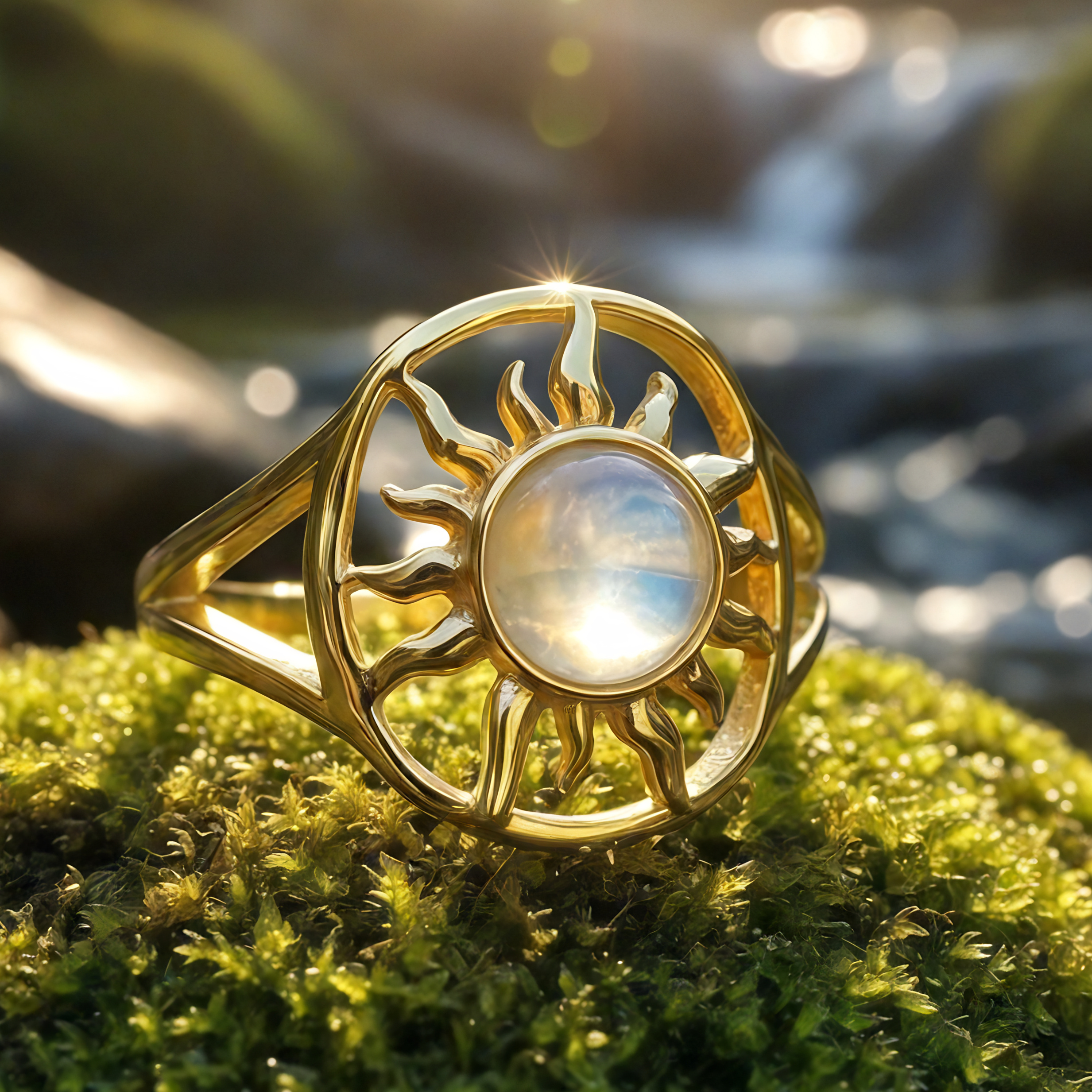 Moonstone Solar Gold Ring
