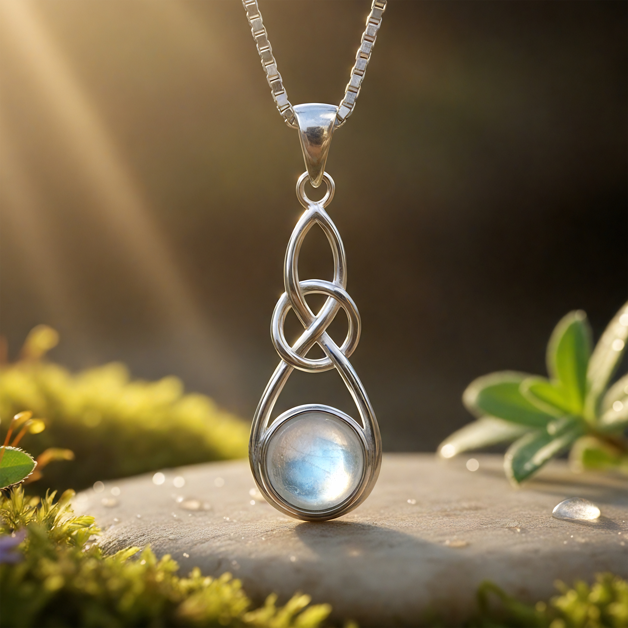 Moonstone Infinity Knot Silver Necklace