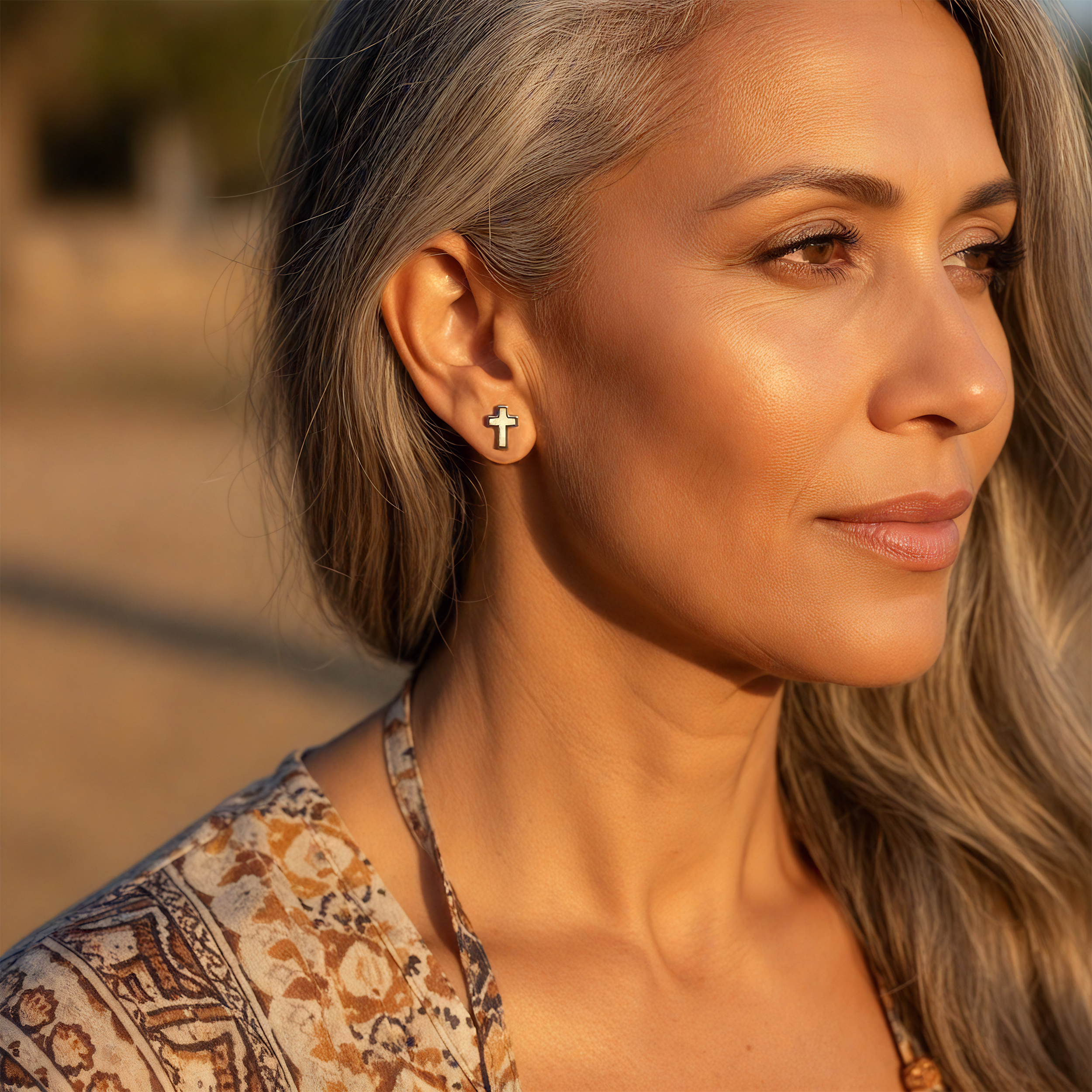 Opal Tiny Cross Stud Earrings