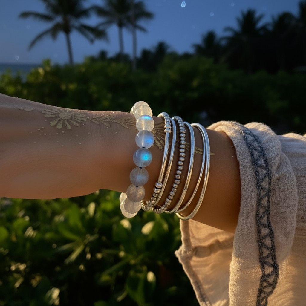 Grey Moonstone Mala Bracelet