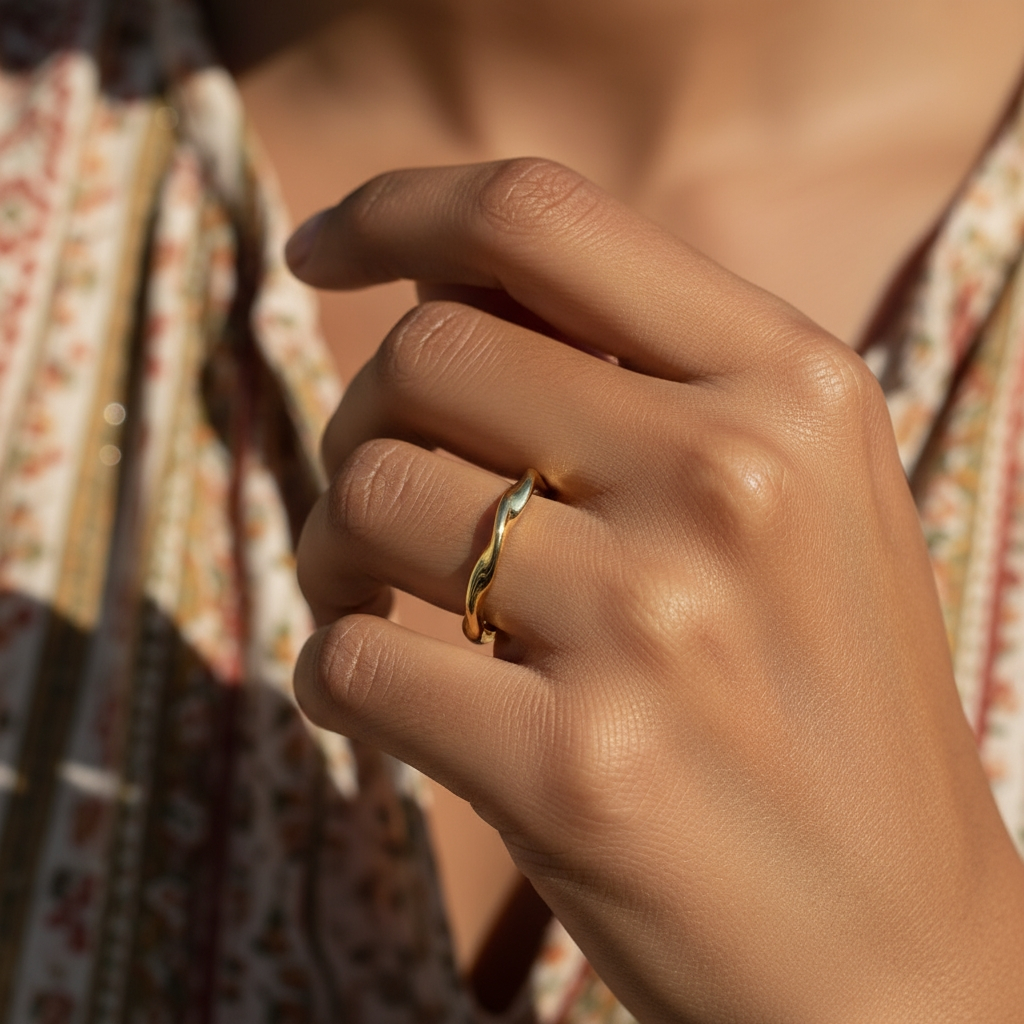 Gold Wave Band Ring