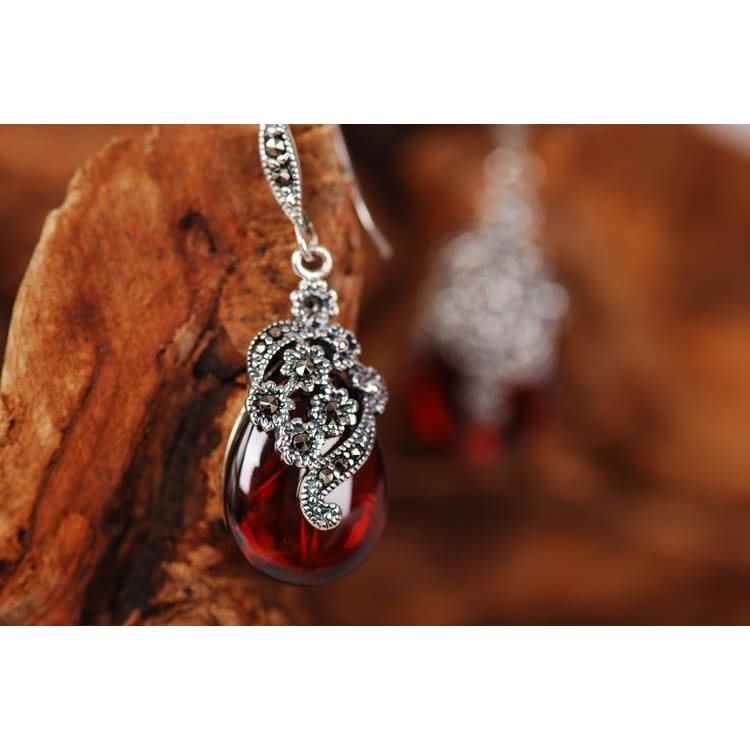 925 Silver Semi-Precious Royal Garnet Earrings