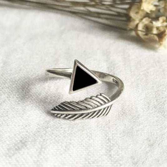 925 Silver Triangle Feather Fairytale Adjustable Ring