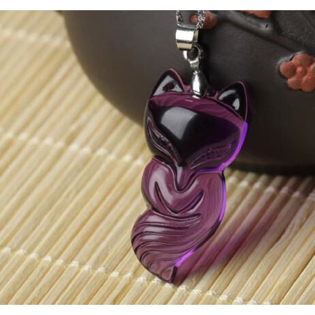 Carved Amethyst Fox Pendant