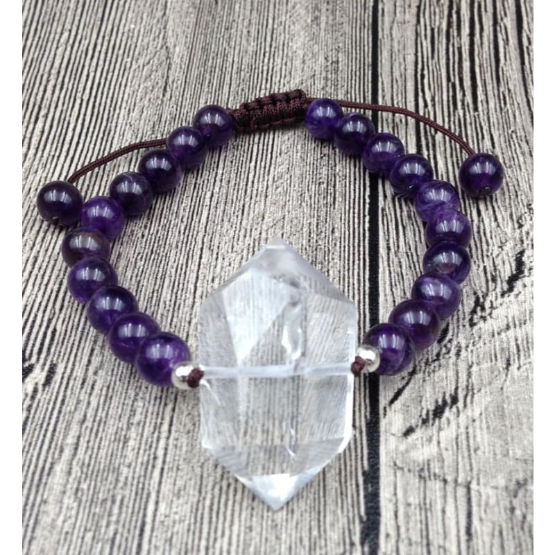 Clear Quartz & Amethyst Mala Bead Bracelet