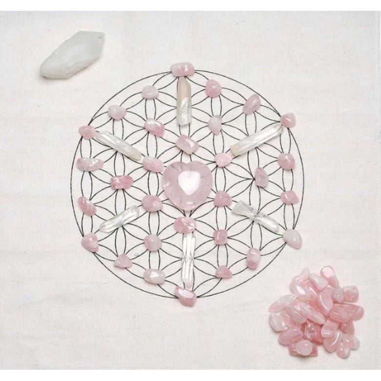 Crystal Grid Reiki Energy Healing Kit With Rose And Clear Quartz