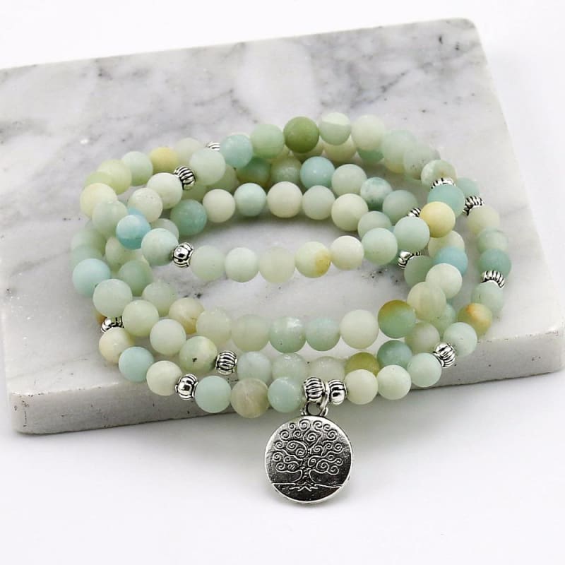 Mala 108 Bead Amazonite Necklace (Tree Of Life)
