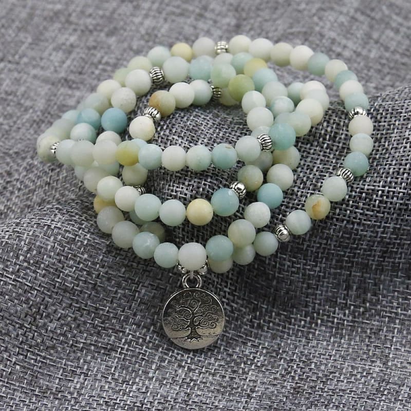 Mala 108 Bead Amazonite Necklace (Tree Of Life)