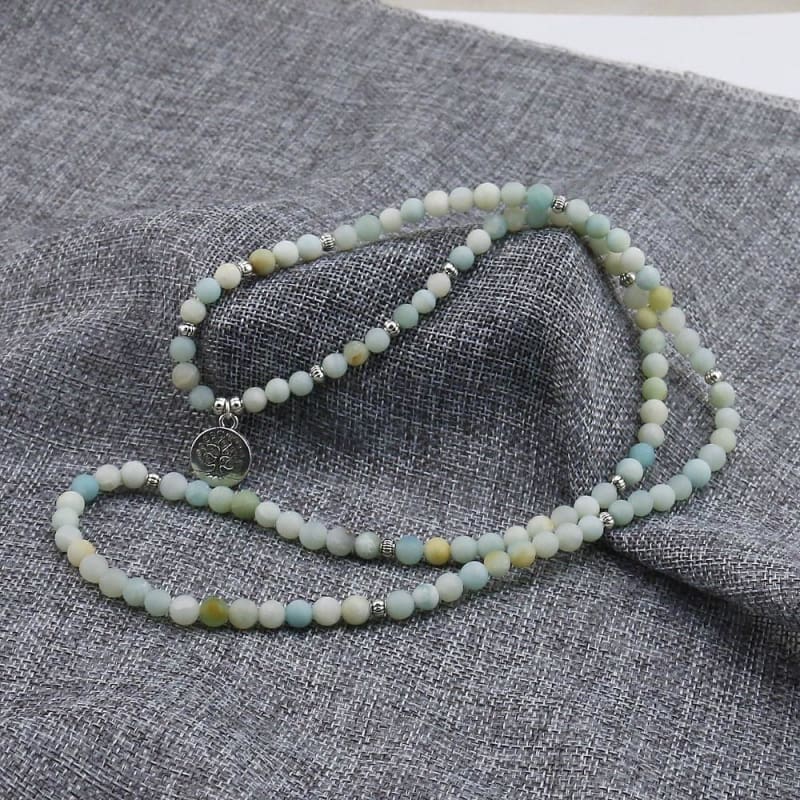 Mala 108 Bead Amazonite Necklace (Tree Of Life)