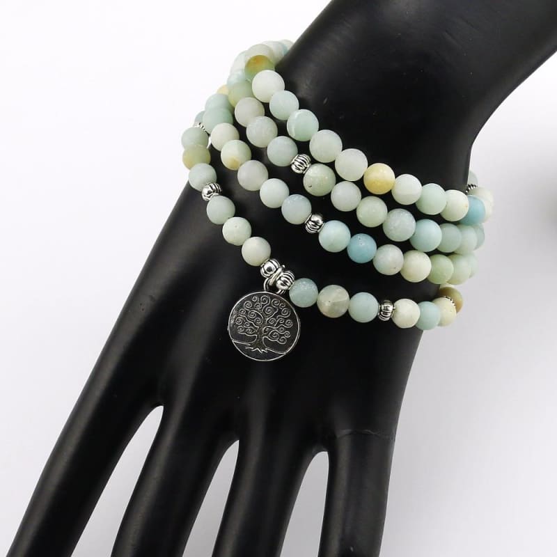 Mala 108 Bead Amazonite Necklace (Tree Of Life)